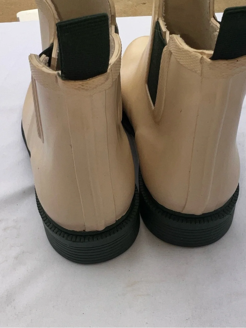 JBU Women’s Chelsea Rain Boots in Beige with Black Pull Tabs